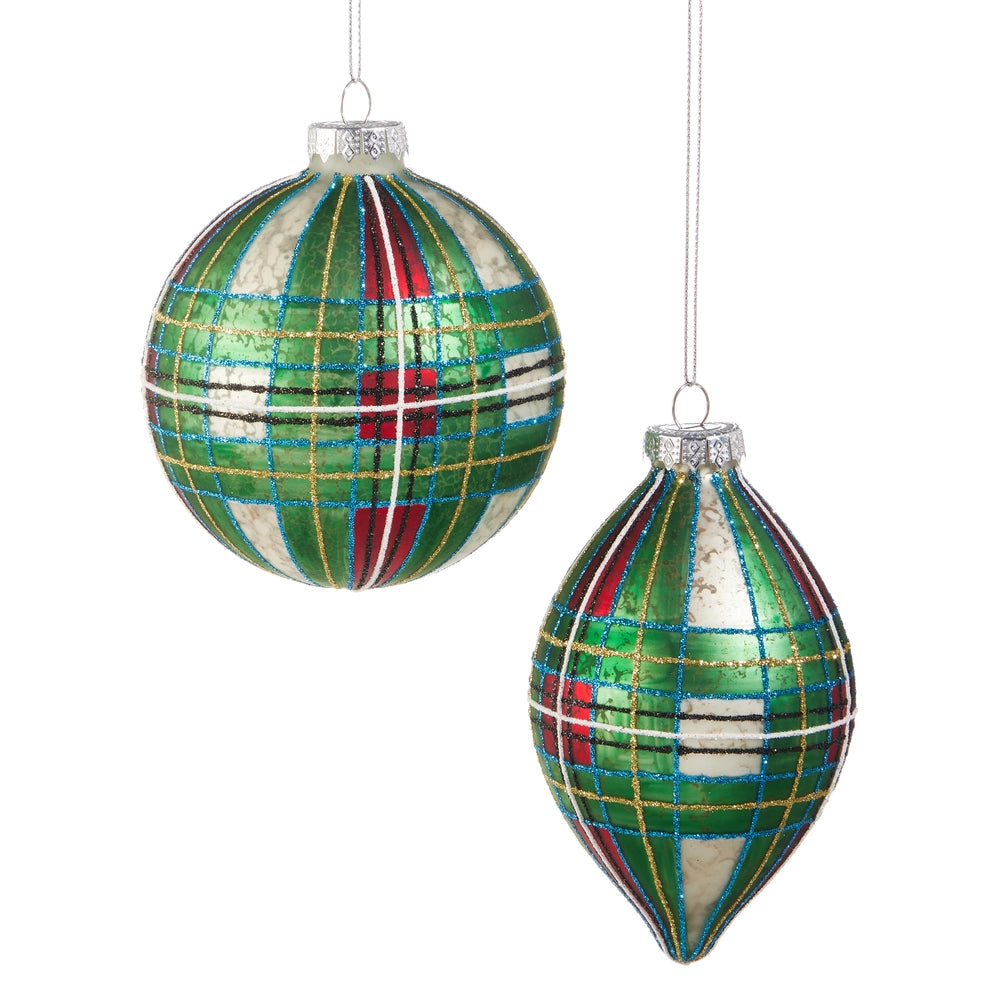 4" Green Tartan Plaid Ornament (Set of 2)