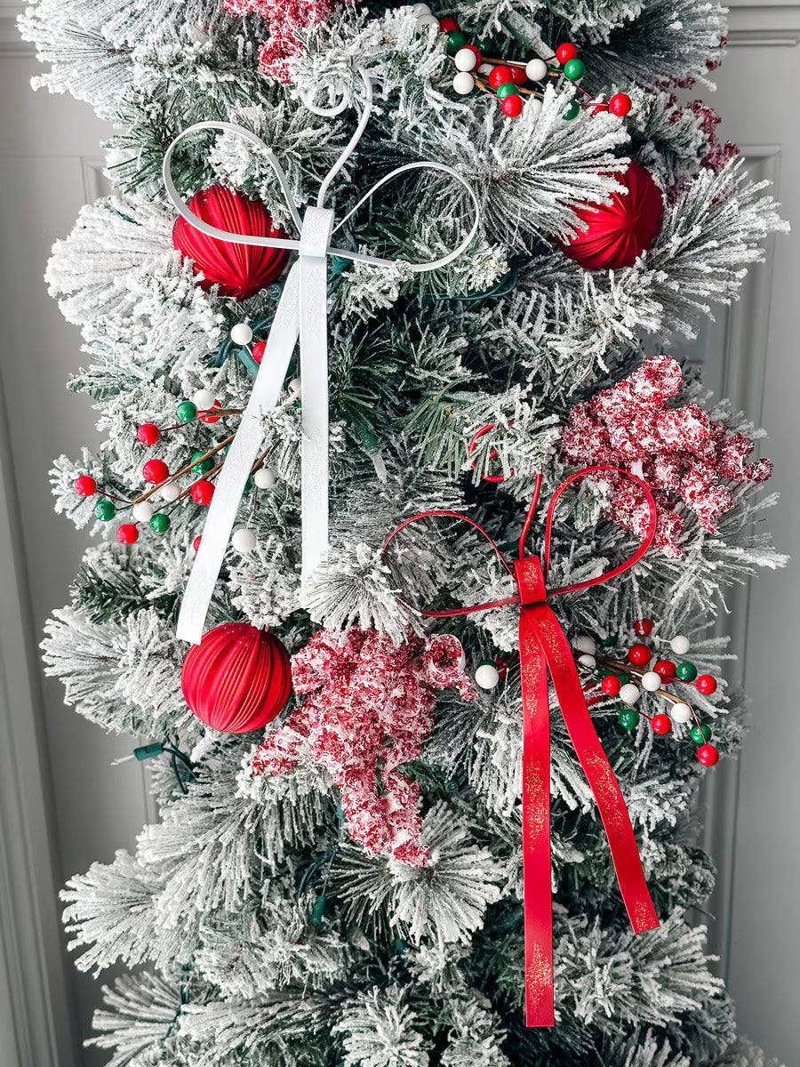 Metal Red & White Bow Ornaments (Set of 2)