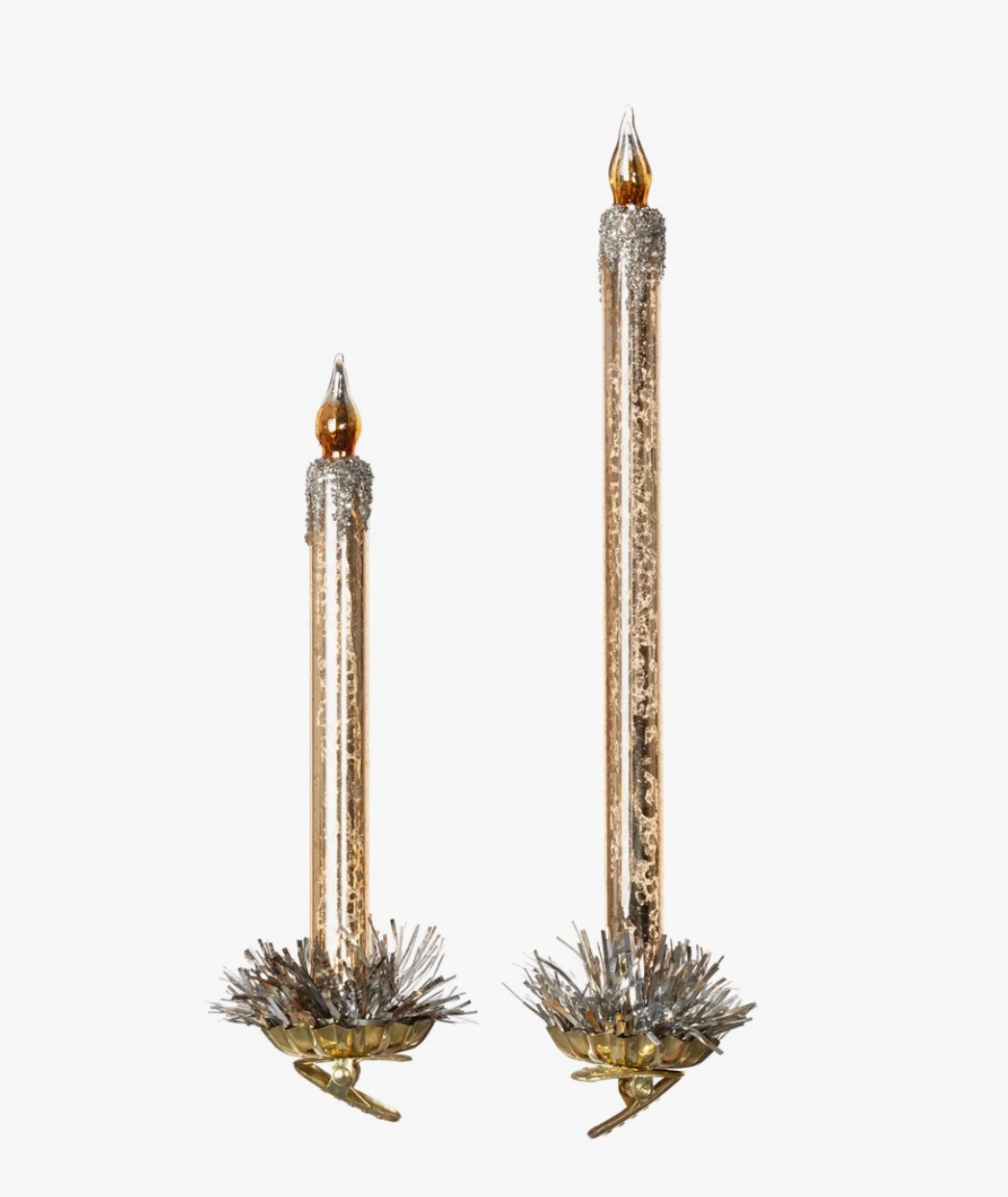 Frosted Gold Glass Taper Candle Clip-on Ornament, Set of 2