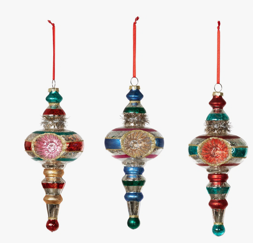 Retro Reflector Ball Finial Ornament, Set of 3