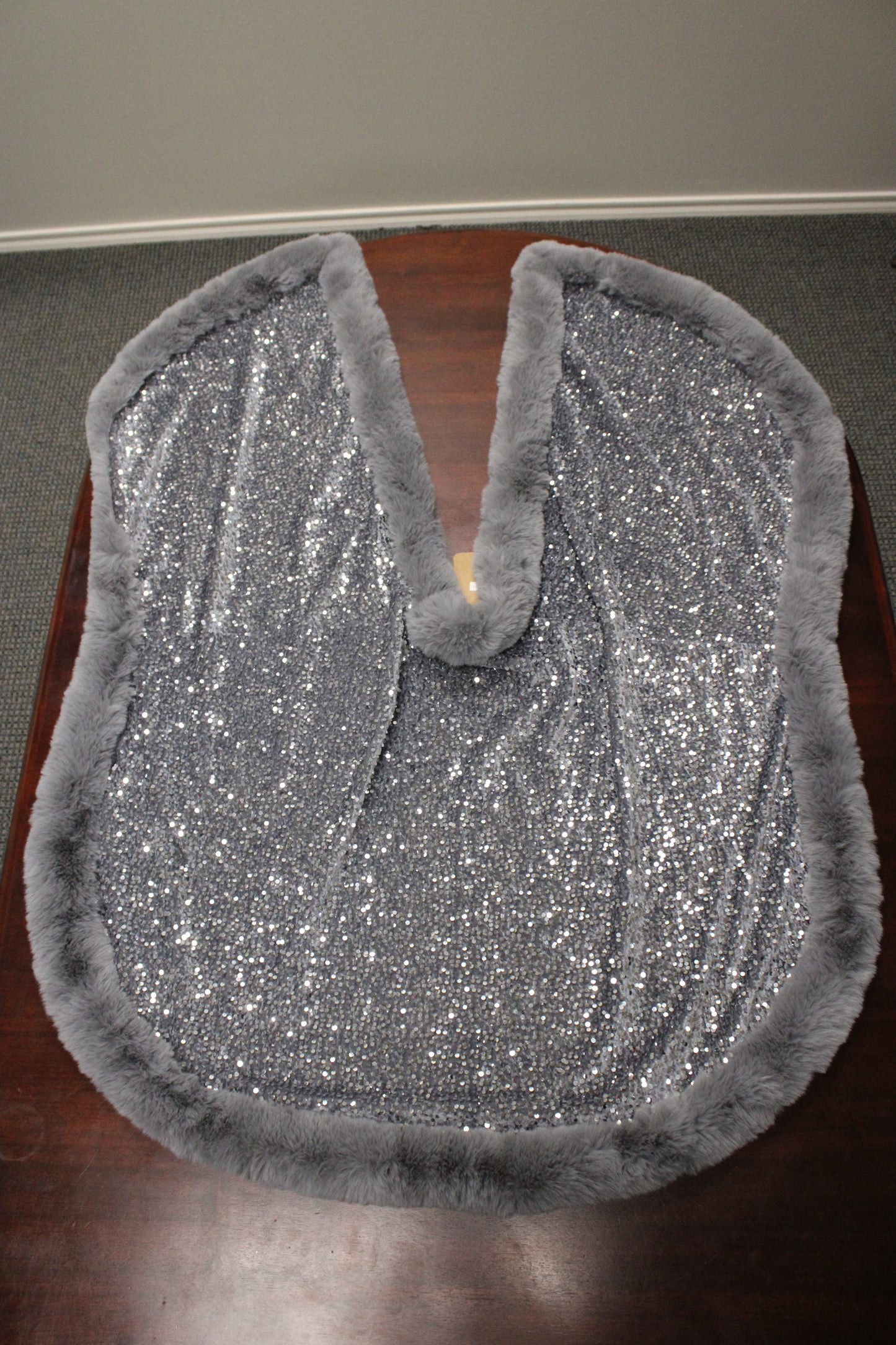 Gray Sequin & Fur Tree Skirt
