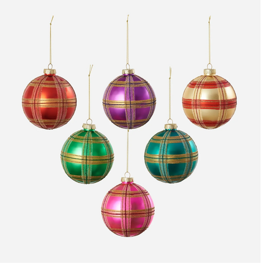4" Assorted Plaid Ball Ornament, Set of 6
