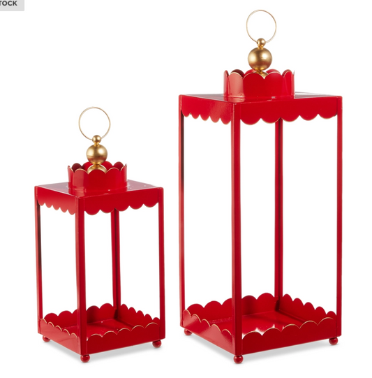 Red Scalloped Lanterns, Set of 2