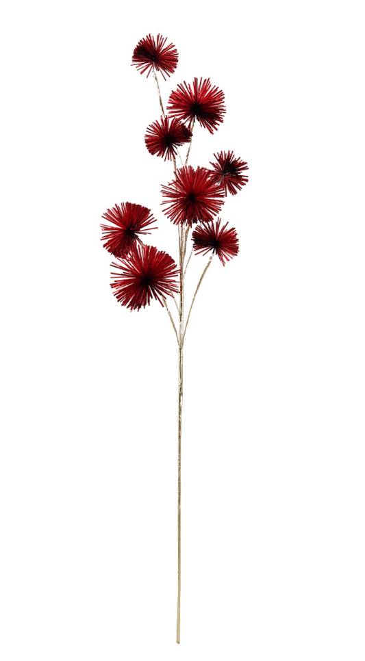 Plastic Tinsel  Ball Stem, Red